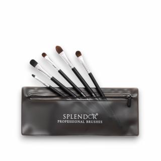 Set 5 Pensule Profesionale SPLENDOR Plate Pentru Ochi si Fata, Par Natural si Sintetic + Borseta