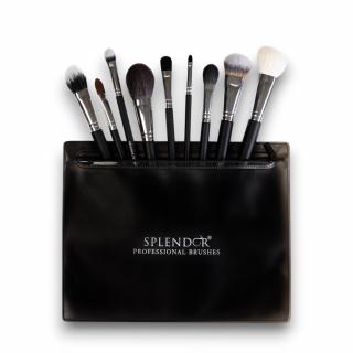Set 9 Pensule Profesionale SPLENDOR Pentru Machiajul Fetei Par Fibre Moi Sintetice, Capra + Borseta
