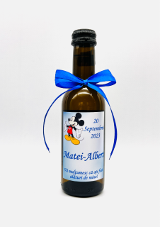 Marturie botez - Mini sticla de vin alb personalizata 187 ml