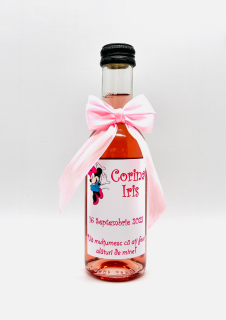 Marturie botez - Mini sticla de vin rose personalizata 187 ml