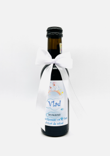 Marturie botez - Mini sticla de vin rosu personalizata 187 ml