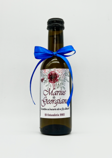 Marturie nunta - Mini sticla vin alb personalizata 187 ml