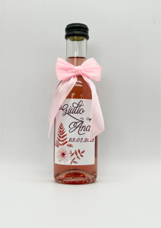 Marturie nunta - Mini sticla vin roze personalizata 187 ml