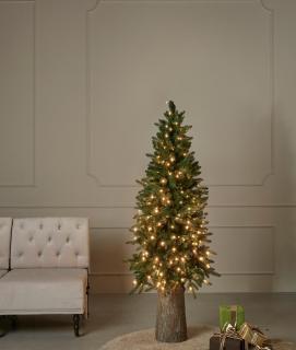 Brad artificial Pin Slim cu lumini, 260 mini led uri, 150 cm, PE, verde