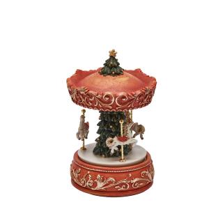 Decoratiune Carusel de Craciun cu bradut, 19x12 cm, multicolor
