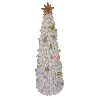 Decoratiune Craciun brad cu jucarii si muzica, 30 cm, alb