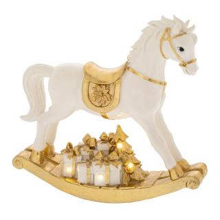 Decoratiune Craciun model Calut pe balansoar, 19x5x18 cm, alb