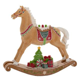 Decoratiune Craciun model Calut pe balansoar din turta dulce, 26x7x24 cm, multicolor