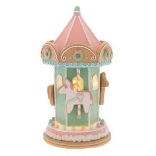 Decoratiune Craciun model Carusel din turta dulce cu lumini, 12.5x11.5x22 cm, multicolor