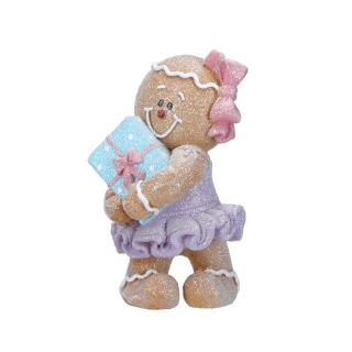Decoratiune Craciun model Fetita cu rochita din turta dulce, 9x8x15 cm, multicolor