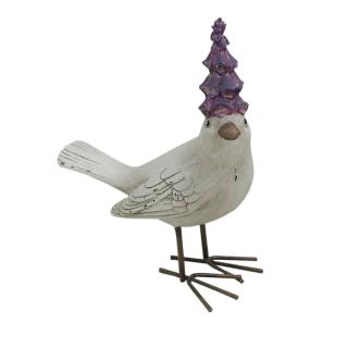 Decoratiune Pasare cu Floare, 10 cm, alb