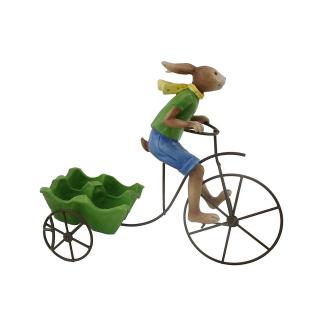 Decoratiune Paste suport oua cu iepuras pe bicicleta, 24 cm, verde