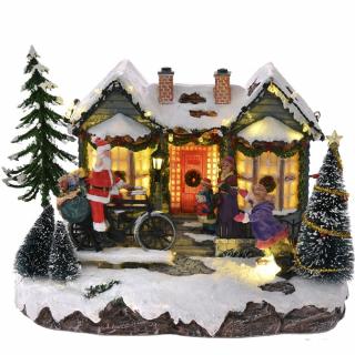 Decoratiune Sat de Craciun model Casa de Craciun animata cu muzica si lumini, 23x18x18 cm, multicolor