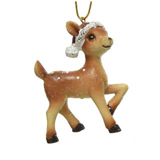 Ornament brad Caprioara Bambi, 8 cm, rasina, maro