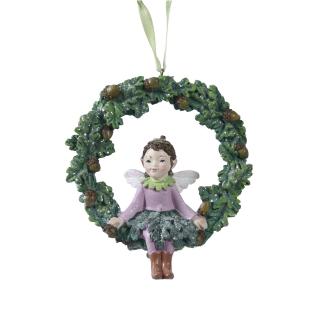 Ornament brad ghirlanda Zana Padurii, 11 cm, rasina, verde