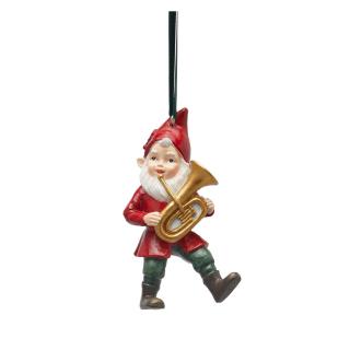 Ornament brad Gnom cu instrument muzical, 10 cm, multicolor