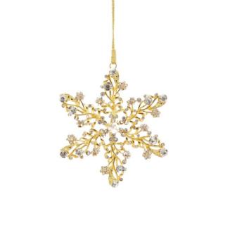 Ornament brad model bijuterie Fulg cu pietre, 10 cm, metal, auriu