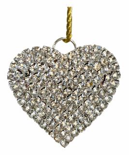 Ornament brad model bijuterie Inima diamant, 4 cm, argintiu