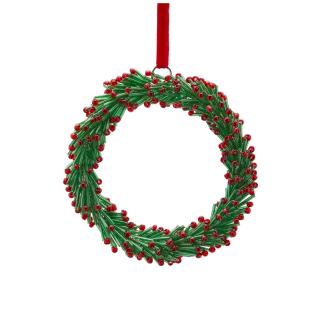 Ornament brad model Coronita Red Berry, 10 cm, verde