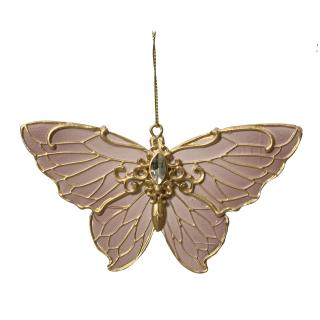 Ornament brad model fluture, 14 cm, rasina, roz pudrat