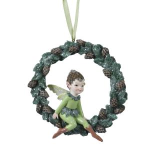 Ornament brad tip ghirlanda si Zana , 11 cm, rasina, verde