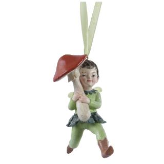 Ornament brad Zana Padurii cu ciupercuta, 8 cm, rasina, verde