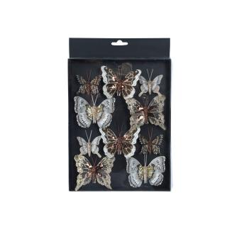 Set 10 ornamente brad model fluture, prindere clips, 7.5 cm, maro