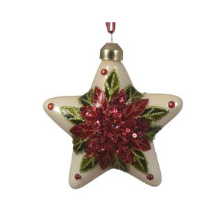 Set 2 globuri pentru brad Glitter Star, 9 cm, sticla, rosu