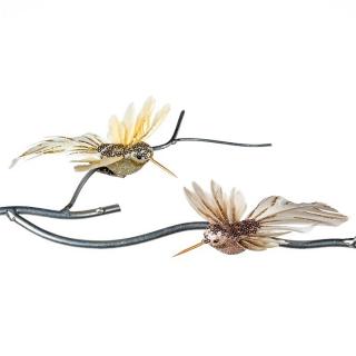 Set 2 ornamente brad pasarea Colibri, 17 cm