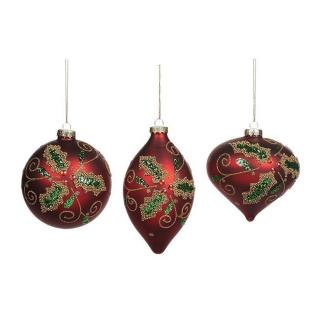 Set 3 globuri brad Craciun Classic Christmas, 10 cm, rosu