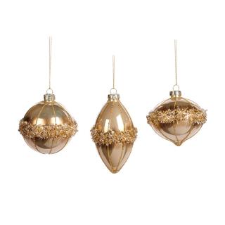 Set 3 globuri brad Craciun Ring Ball, 8 cm, auriu
