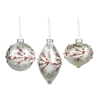 Set 3 globuri brad Frost Berry Silver, sticla, 10 cm