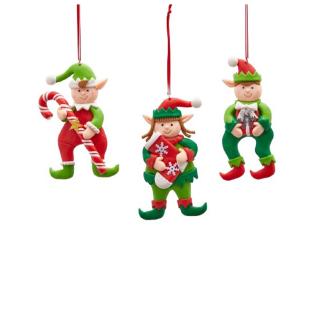 Set 3 ornamente brad Elf, 12 cm, rasina, multicolor