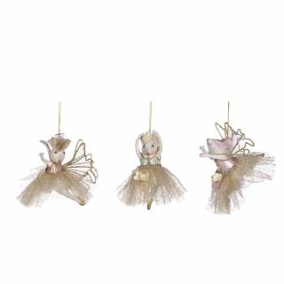 Set 3 ornamente brad soricei Baby Bettina Fairy, rasina, 9 cm