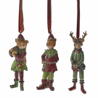 Set 3 ornamente brad,vulpe, ren, lup, rasina, 14 cm