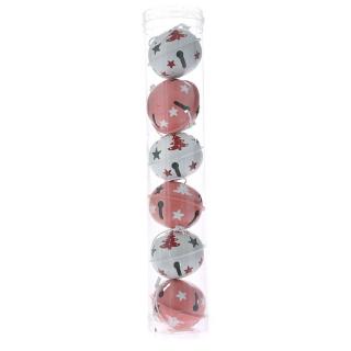 Set 6 globuri brad cu clopotei decorativi pentru Craciun, 5 cm, metal, multicolor