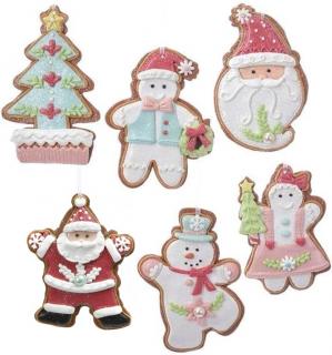 Set 6 ornamente brad model turta dulce Merry Christmas, 12 cm, Clay Dough, multicolor