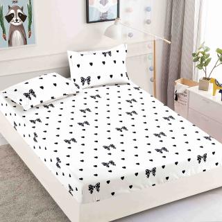 Husa de pat cu elastic alba cu fluturi negri 180x200cm D084