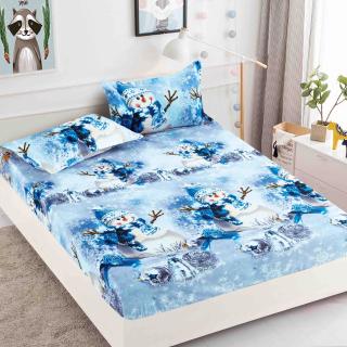 Husa de pat cu elastic Craciun,albastra cu om de zapada 180x200cm D055