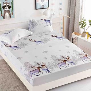 Husa de pat cu elastic Craciun cu reni 180x200cm D054