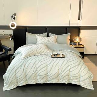 Lenjerie de lux pentru pat dublu,bumbac finet,6 piese,cearceaf cu elastic,alba gri cu dungi-A998