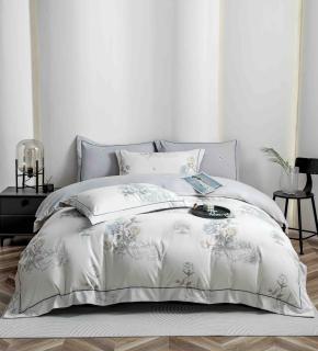 Lenjerie de lux pentru pat dublu,bumbac finet,6 piese,cearceaf cu elastic,alba gri,cu trandafiri-A1017