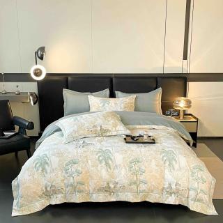Lenjerie de lux pentru pat dublu,bumbac finet,6 piese,cearceaf cu elastic,gri cu pomi-A997