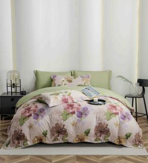 Lenjerie de lux pentru pat dublu,bumbac finet,6 piese,cearceaf cu elastic,multicolora,cu flori colorate-A1018