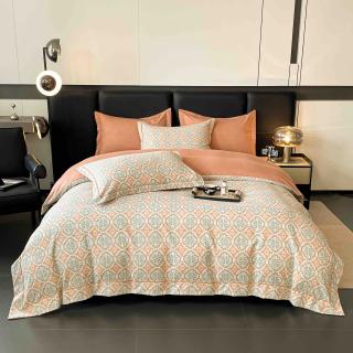 Lenjerie de lux pentru pat dublu,bumbac finet,6 piese,cearceaf cu elastic,multicolora,model oriental-A1003