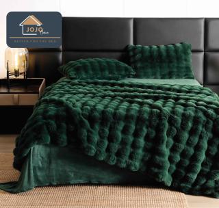 Lenjerie de pat dublu cocolino,din blana artificiala de iepure,6 piese.cearceaf de pat normal,verde smarald-A1034