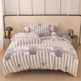 Lenjerie de pat single,cocolino,4 piese,cearceaf de pat normal,gri cu pisicute-A933