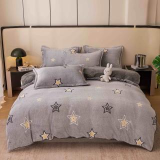 Lenjerie de pat single,cocolino,4 piese,cearceaf de pat normal,gri cu stelute-A936