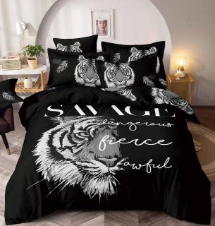 Lenjerie pat dublu 3D,bumbac finet,6 piese,cearceaf de pat normal,neagra,imprimeu cu tigru-A1029