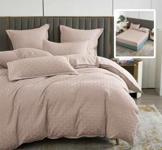 Lenjerie pat dublu,bumbac finet,6 piese,cearceaf cu elastic 160 180x200cm, cearceaf pilota 200x230cm, 2 fete de perna 50x70, 2 fete de perna 70x70,cappuccino,stripe-81207